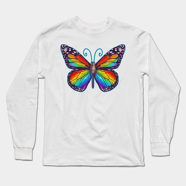 Rainbow Butterfly Long Sleeve T-Shirt by Robbgoblin